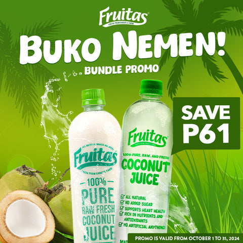 Buko Nemen Bundle Promo: Buy 2 Liters of Fruitas Fresh Coconut Juice for only P259 (save P61)