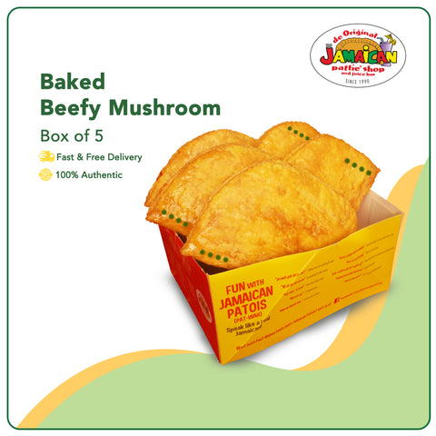 Jamaican Pattie Baked Beefy Mushroom Box of 5