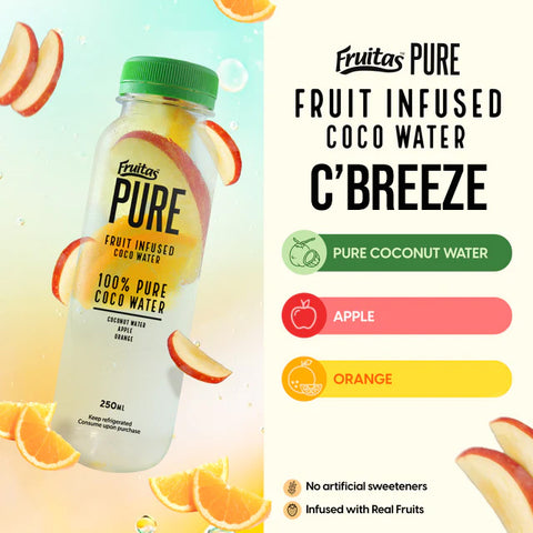 Fruitas Pure ‘C’ BREEZE -  Fruit Infused Coco Water, Apple & Orange 250ml [Drink, Beverage]