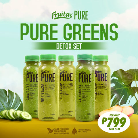 Fruitas Pure Cold-Pressed Juice Greens Detox Set of 5 : (3pcs The Cleanser + 2pcs Rainforest)