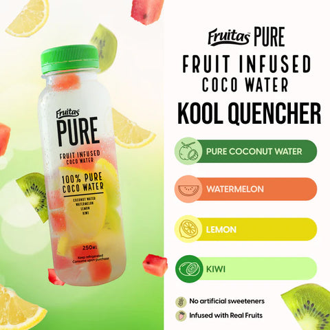 Fruitas Pure KOOL QUENCHER - Fruit Infused Coco Water, Watermelon, Lemon & Kiwi 250ml [Drink, Beverage]