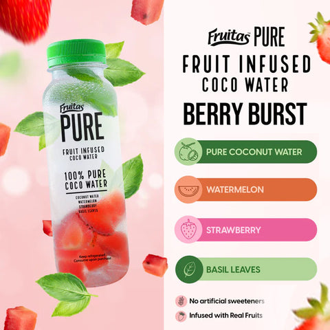 Fruitas Pure BERRY BURST - Fruit Infused Coco Water, Watermelon, Strawberry & Basil Leaves 250ml